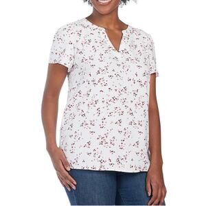 Hilary Radley Women’s V-Neck White Floral Blouse Sz Large